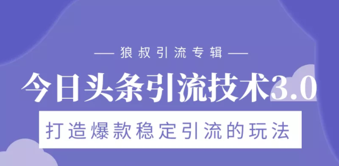 狼叔今日头条引流技术3.0，打造爆款稳定引流的玩法，VLOG引流技术-买得值资源库