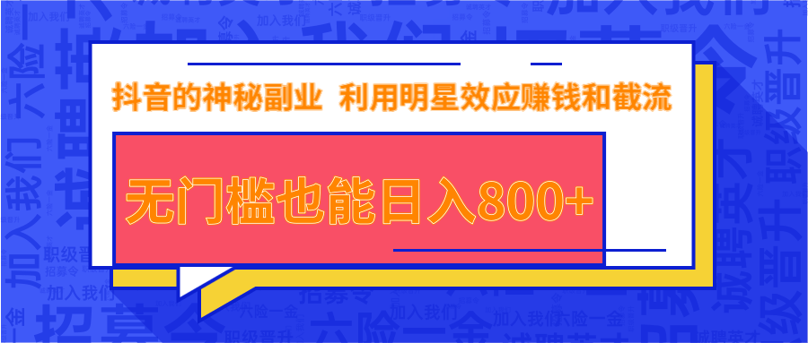 抖音上神秘副业项目，利用明星效应赚钱和截流，无门槛也能日入800+-买得值资源库