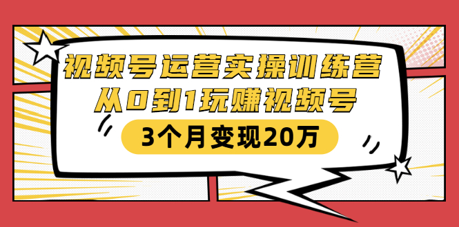 视频号运营实操训练营：从0到1玩赚视频号，3个月变现20万-买得值资源库
