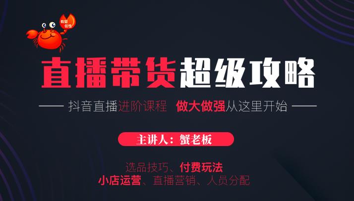 蟹老板抖音直播带货超级攻略：抖音直播带货的详细玩法，小店运营、付费投放等-买得值资源库