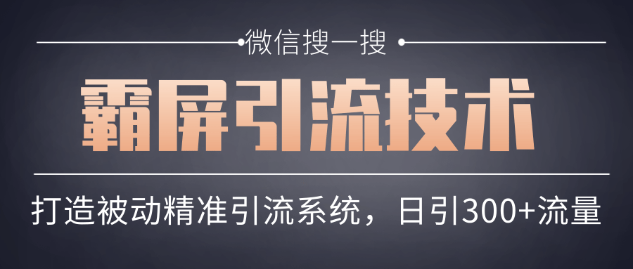 微信搜一搜霸屏引流技术，打造被动精准引流系统，轻松日引300+流量-买得值资源库