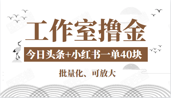 工作室撸金二件套：撸今日头条原创收益+小红书一单利润40块项目-买得值资源库