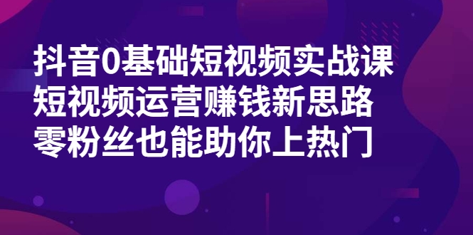 抖音0基础短视频实战课，短视频运营赚钱新思路，零粉丝也能助你上热门-买得值资源库