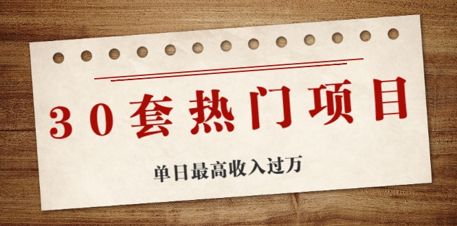 30套热门项目：单日最高收入过万 (网赚项目、朋友圈、涨粉套路、抖音、快手)等-买得值资源库