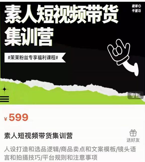 夜草与千里马素人短视频带货集训营，薛辉团队价值599-买得值资源库