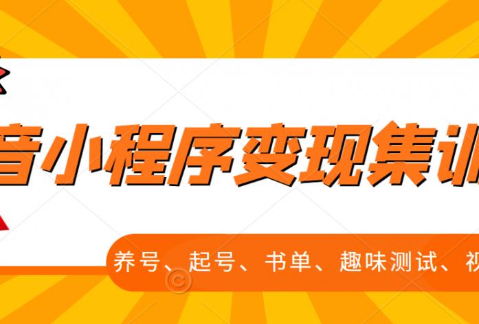 抖音小程序变现集训课，养号、起号、书单、趣味测试、视频剪辑，全套流程-买得值资源库