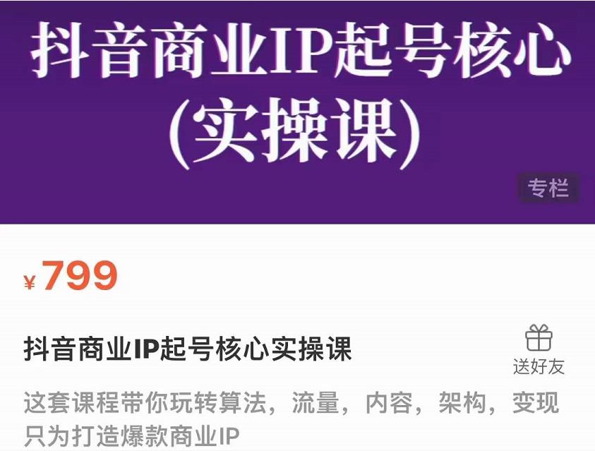 抖音商业IP起号核心实操课，带你玩转算法，流量，内容，架构，变现-买得值资源库