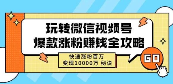 玩转微信视频号爆款涨粉赚钱全攻略，快速涨粉百万变现万元秘诀-买得值资源库