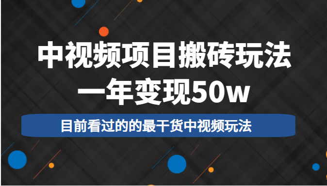中视频项目搬砖玩法，一年变现50w，目前看过的的最干货中视频玩法-买得值资源库