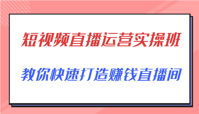 短视频直播运营实操班，直播带货精细化运营实操，教你快速打造赚钱直播间-买得值资源库