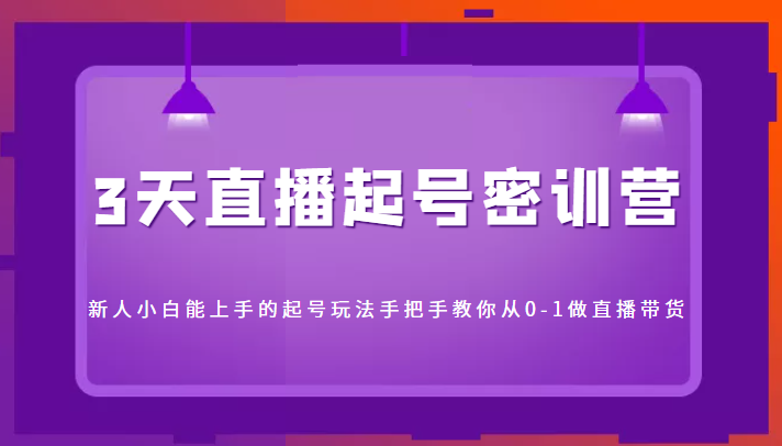 3天直播起号密训营，新人小白能上手的起号玩法，手把手教你从0-1做直播带货-买得值资源库