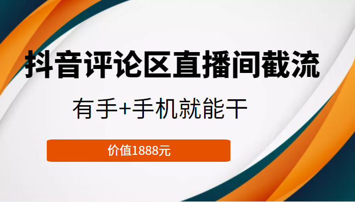 抖音评论区直播间截流，有手+手机就能干，门槛极低，模式可大量复制（价值1888元）-买得值资源库