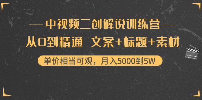 中视频二创解说训练营：从0到精通 文案+标题+素材、月入5000到5W-买得值资源库