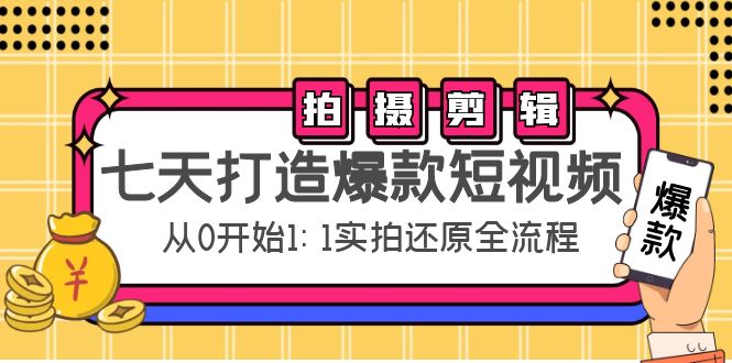 七天打造爆款短视频：拍摄+剪辑实操，从0开始1:1实拍还原实操全流程-买得值资源库