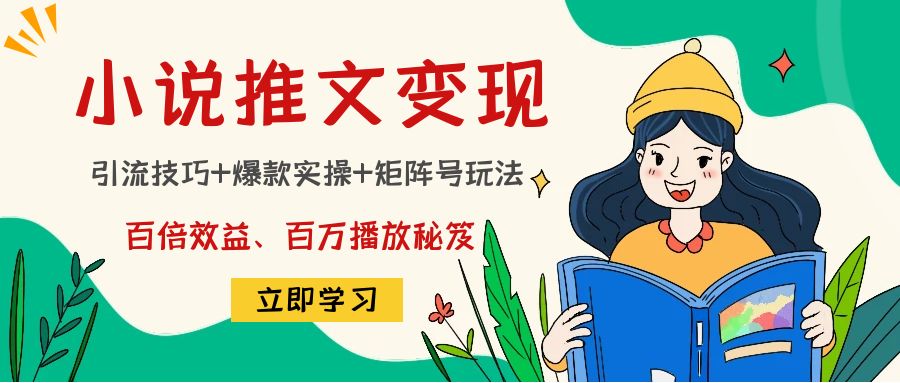 小说推文训练营：引流技巧+爆款实操+矩阵号玩法，百倍效益、百万播放秘笈-买得值资源库