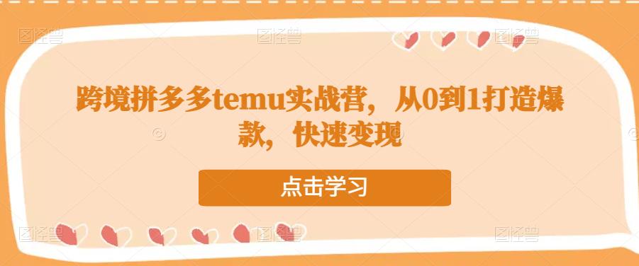 跨境拼多多temu实战营，从0到1打造爆款，快速变现-买得值资源库