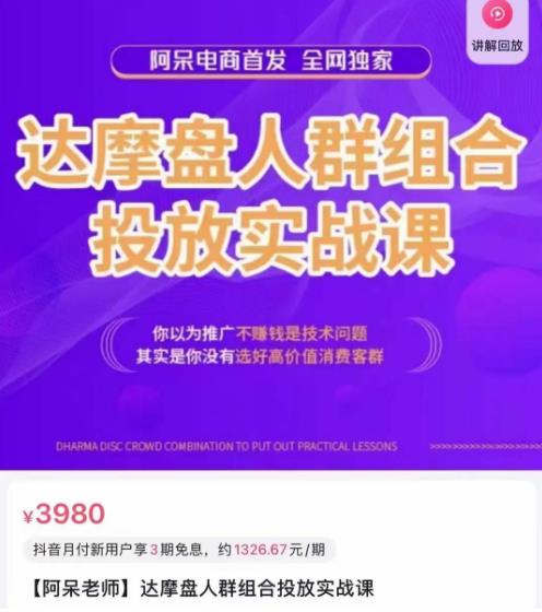 阿呆电商·达摩盘人群组合投放实战课，你以为推广不赚钱是技术问题，其实是你没有选好高价值消费客群-买得值资源库