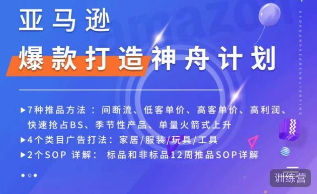 亚马逊爆款打造神舟计划，​7种推品方法，4个类目广告打法，2个SOP详解-买得值资源库