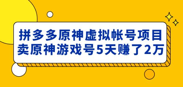 外面卖2980的拼多多原神虚拟帐号项目：卖原神游戏号5天赚了2万-买得值资源库