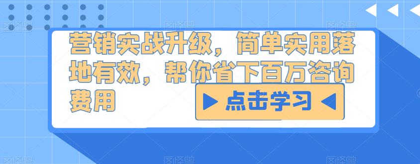 营销实战升级，简单实用落地有效，帮你省下百万咨询费用-买得值资源库