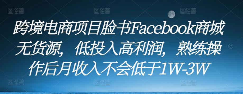 跨境电商项目脸书Facebook商城无货源，低投入高利润，熟练操作后月收入不会低于1W-3W-买得值资源库