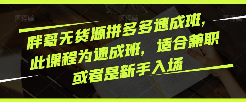 胖哥无货源拼多多速成班，此课程为速成班，适合兼职或者是新手入场-买得值资源库