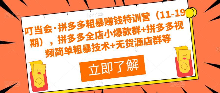 叮当会·拼多多粗暴赚钱特训营（11-19期），拼多多全店小爆款群+拼多多视频简单粗暴技术+无货源店群等-买得值资源库