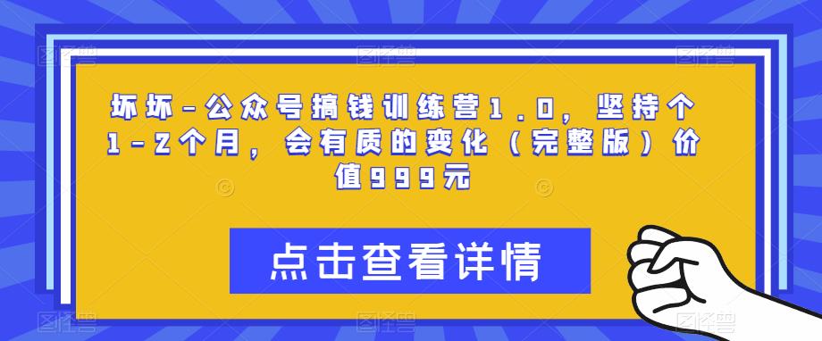 坏坏-公众号搞钱训练营1.0，坚持个1-2个月，会有质的变化（完整版）价值999元-买得值资源库