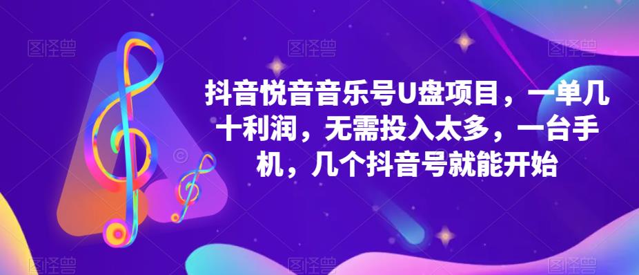 抖音音乐号U盘项目，一单几十利润，无需投入太多，一台手机，几个抖音号就能开始-买得值资源库