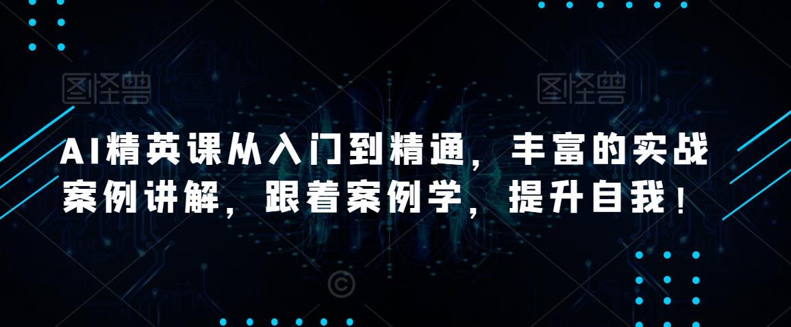 AI精英课从入门到精通，丰富的实战案例讲解，跟着案例学，提升自我！-买得值资源库