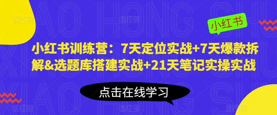小红书训练营：7天定位实战+7天爆款拆解&选题库搭建实战+21天笔记实操实战-买得值资源库