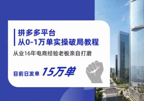 拼多多从0-1万单实操破局教程，从业16年电商经验打磨，目前日发单15万单-买得值资源库