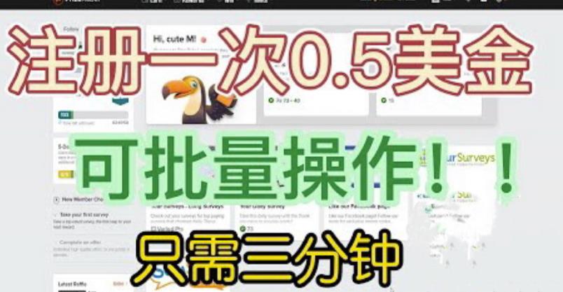 国外项目注册一次0.5美金，只需三分钟无脑操作，可批量同时放大操作，小白工作室福利【揭秘】-买得值资源库
