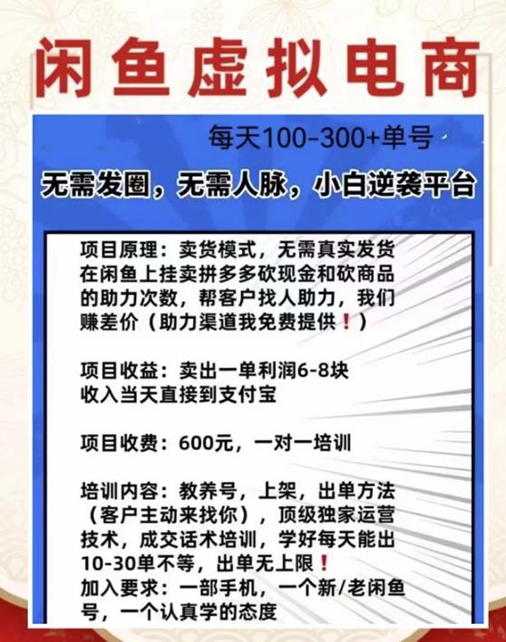 外边收费600多的闲鱼新玩法虚似电商之拼多多助力项目，单号100-300元-买得值资源库