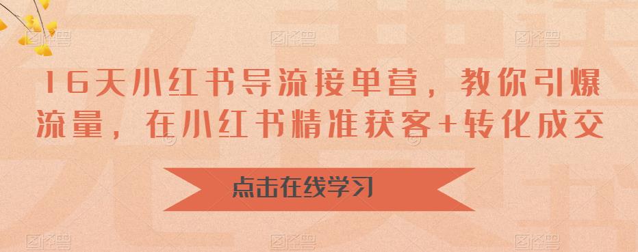 16天小红书导流接单营，教你引爆流量，在小红书精准获客+转化成交-买得值资源库