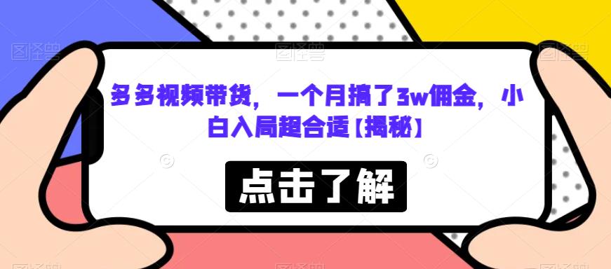 多多视频带货，一个月搞了3w佣金，小白入局超合适【揭秘】-买得值资源库