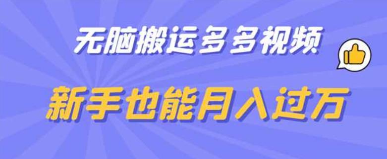 无脑搬运多多视频，新手也能月入过万【揭秘】-买得值资源库