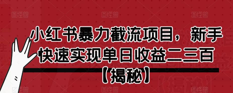 小红书暴力截流项目，新手快速实现单日收益二三百【仅揭秘】-买得值资源库