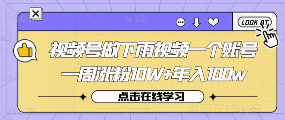视频号做下雨视频一个账号一周涨粉10W+年入100w【揭秘】-买得值资源库