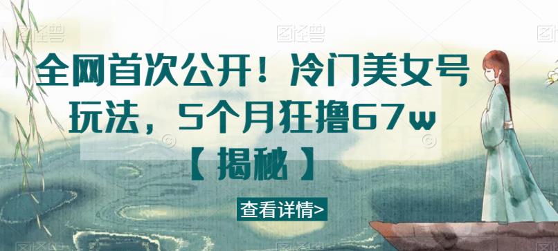 全网首次公开！冷门美女号玩法，5个月狂撸67w【揭秘】-买得值资源库
