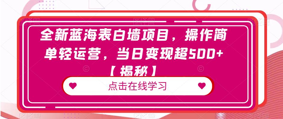 全新蓝海表白墙项目，操作简单轻运营，当日变现超500+【揭秘】-买得值资源库
