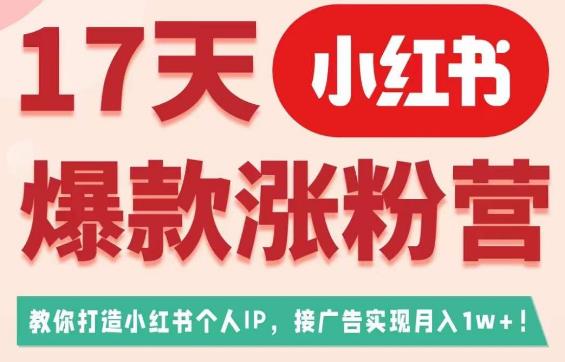17天小红书爆款涨粉营（广告变现方向），教你打造小红书博主IP、接广告变现的-买得值资源库