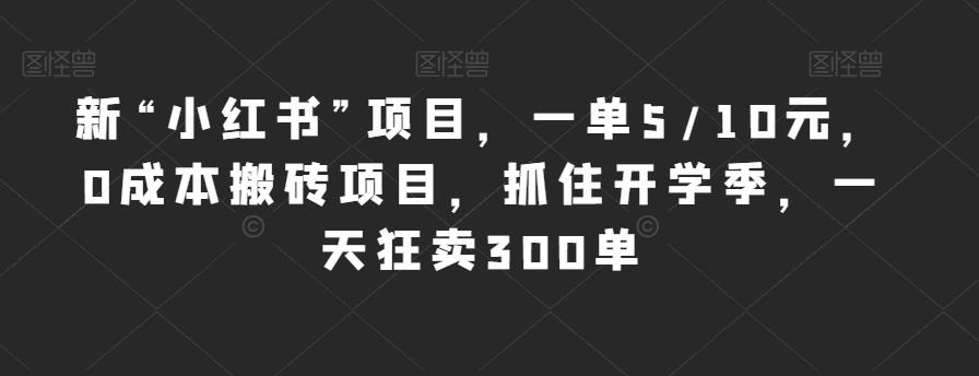 新“小红书”项目，一单5/10元，0成本搬砖项目，抓住开学季，一天狂卖300单【揭秘】-买得值资源库