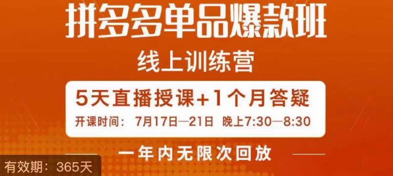 钟辰·拼多多单品爆款班，一个拼多多超级爆款养一个团队-买得值资源库