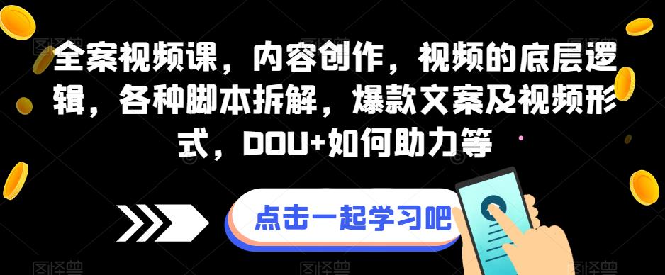 全案视频课，内容创作，视频的底层逻辑，各种脚本拆解，爆款文案及视频形式，DOU+如何助力等-买得值资源库