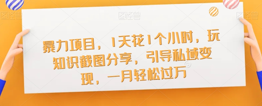 暴力项目，1天花1个小时，玩知识截图分享，引导私域变现，一月轻松过万【截图】-买得值资源库
