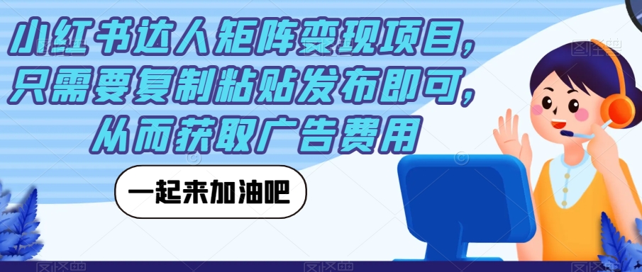 小红书达人矩阵变现项目，只需要复制粘贴发布即可，从而获取广告费用-买得值资源库