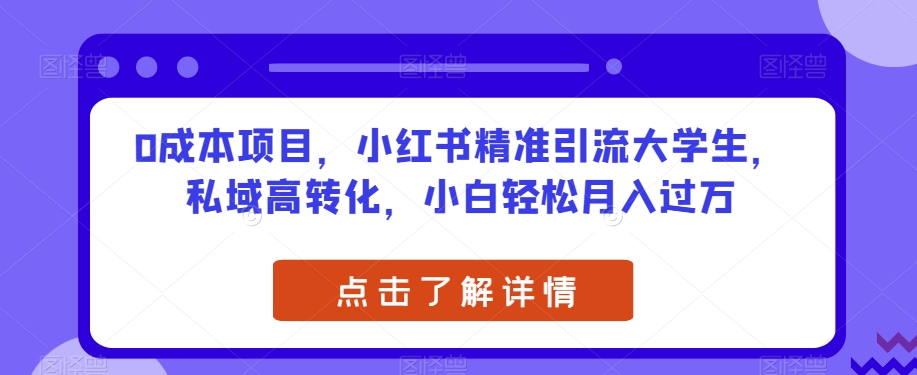 0成本项目，小红书精准引流大学生，私域高转化，小白轻松月入过万【揭秘】-买得值资源库