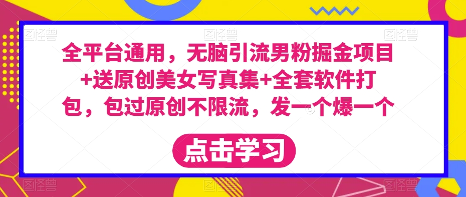 全平台通用，无脑引流男粉掘金项目+送原创美女写真集+全套软件打包，包过原创不限流，发一个爆一个【揭秘】-买得值资源库