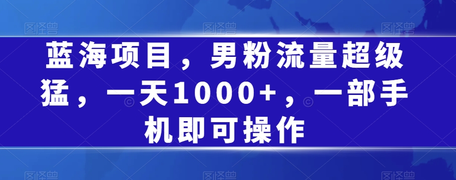 蓝海项目，男粉流量超级猛，一天1000+，一部手机即可操作【揭秘】-买得值资源库